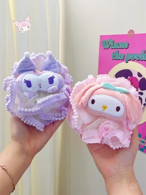 Bông Tắm Tạo Bọt Vải Lưới Hình Thú Nhồi Bông Kuromi - Melody - Cinnamoroll - Pochacco Bông Tắm Tẩy Tế Bào Chết