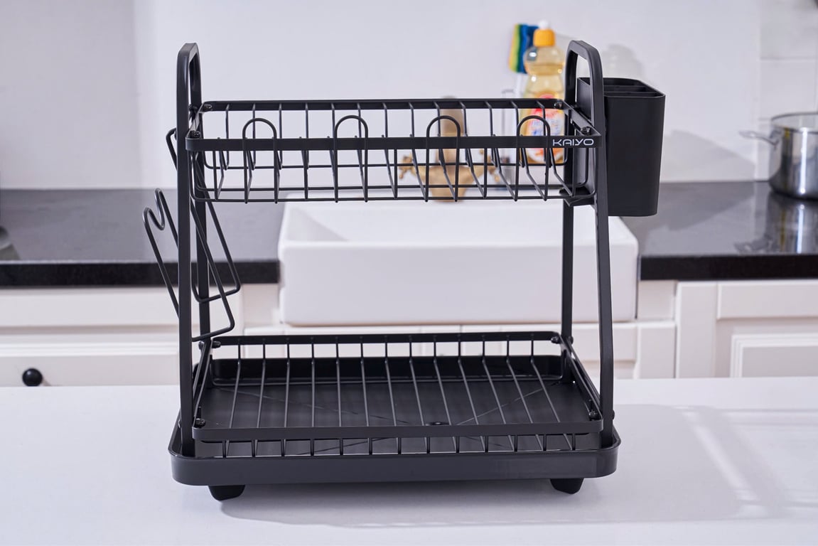 Giá úp bát 2 tầng có khay hứng thoát nước mọi hướng Kaiyo