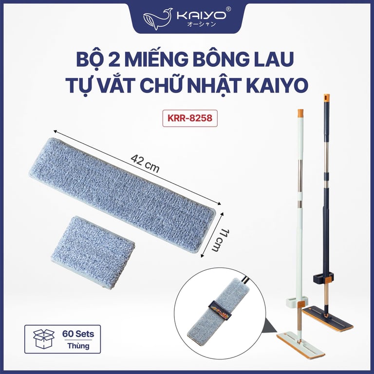 Cây lau nhà tự vắt tích hợp gốm ion diệt khuẩn và gạt nước thông minh Kaiyo