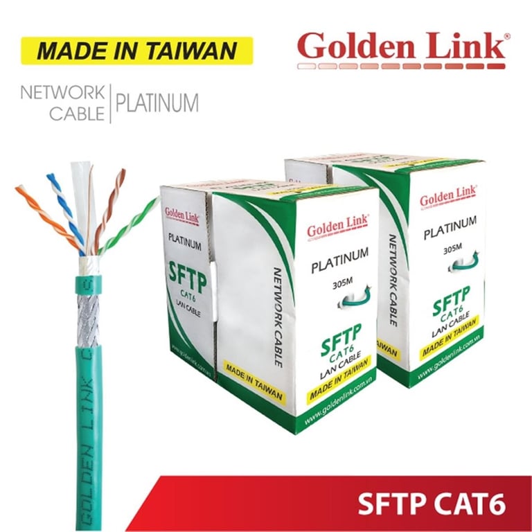 Dây Cáp Mạng Golden Link SFTP Cat 6 Platinum TAIWAN 305m/Cuộn (Xanh lá)