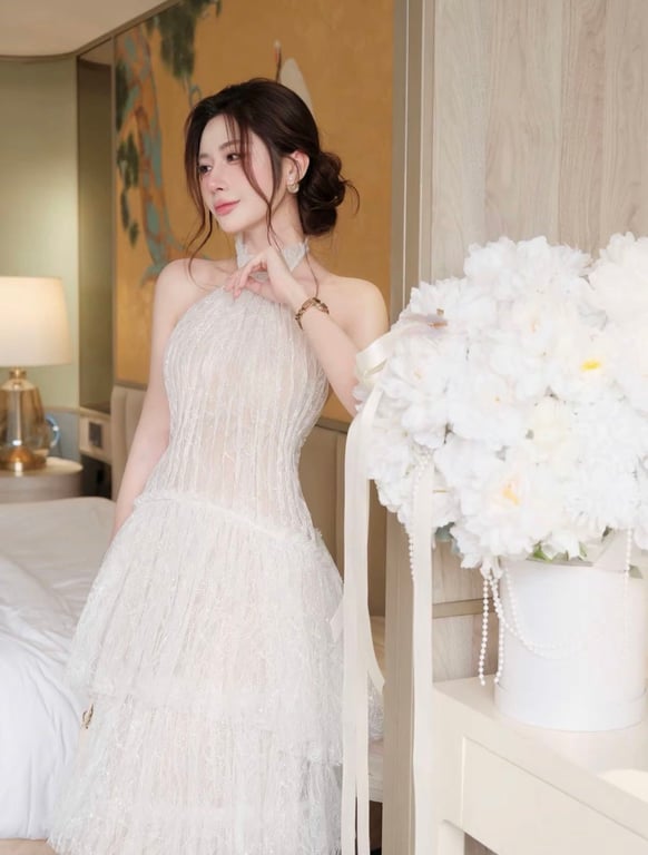 Váy yếm tầng ren ly