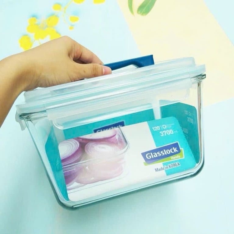 HỘP THỦY TINH CÓ TAY CẦM GLASSLOCK 3700ml MHRB370 của Hàn Quốc dung tích lớn
