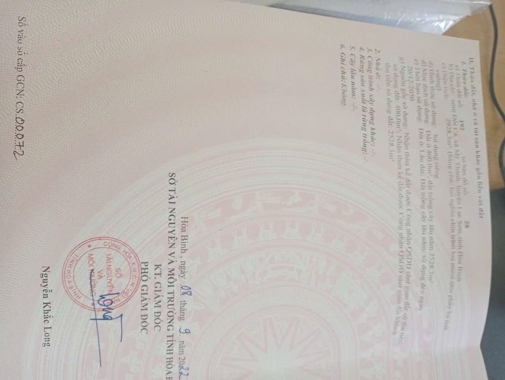 2928m2 có 400m2 ONT  xã Mỹ thành huyện Lạc Sơn, Hoà Bình.