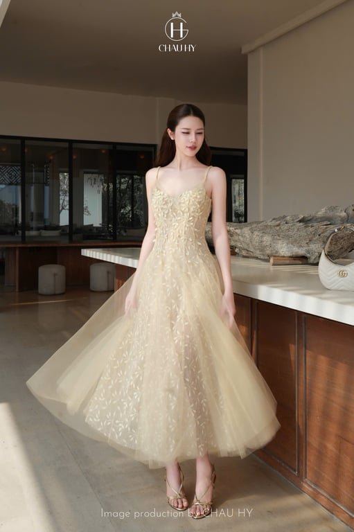 Đầm voan lá dài ( size s )