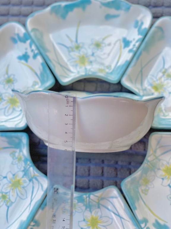 Bộ bát đĩa hoa mặt trời hoa văn xanh thanh thiên