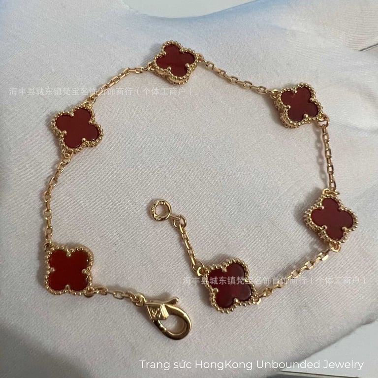 Lắc tay Van Cleef mini 9mm - Đá Carnelian đỏ