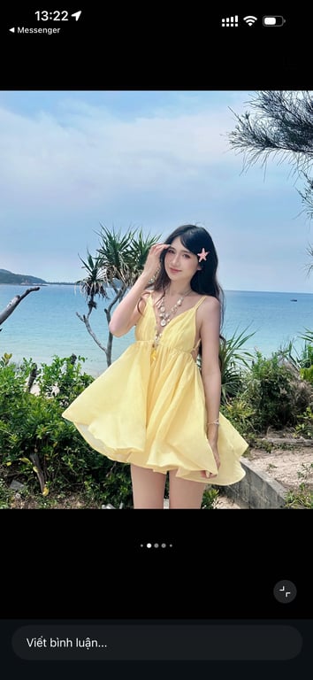 Váy vàng 2 dây hở lưng - freesize