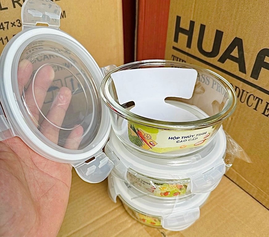 Set 3 Hộp thủy tinh 620ml dạng tròn