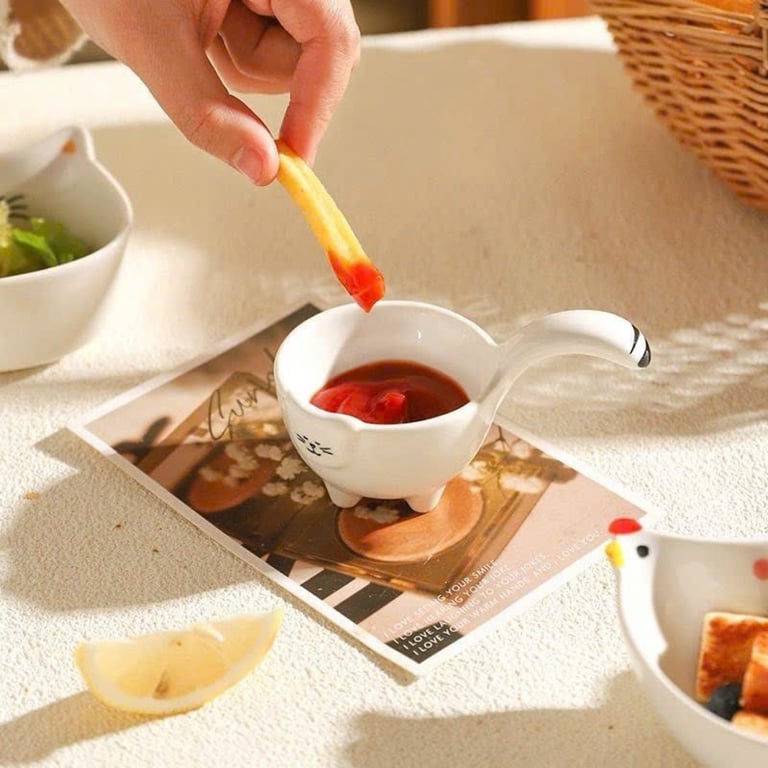 Đĩa đựng nước chấm, đĩa sứ đựng xốt, đĩa chấm mèo meo meo sâu lòng