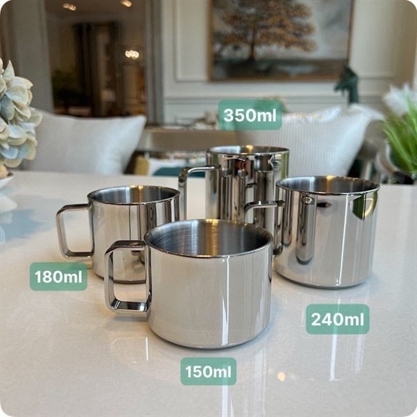 Cốc inox hai lớp có quai cách nhiệt lunkai