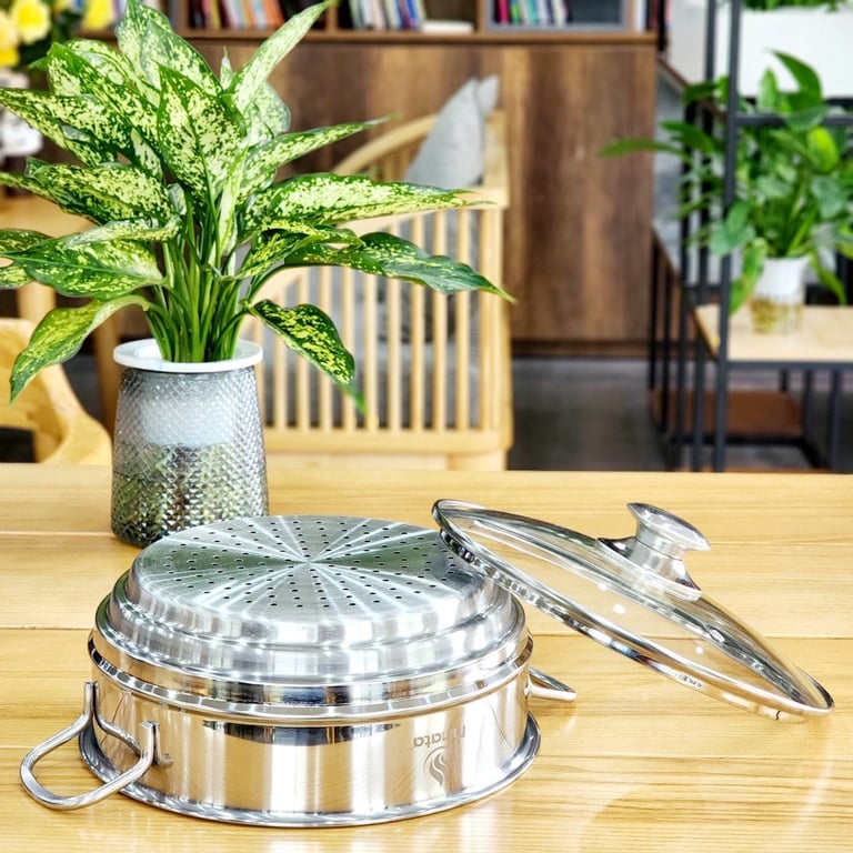 Xửng hấp 3 nấc inox - kèm VUNG KÍNH Minata size 24cm ❤️