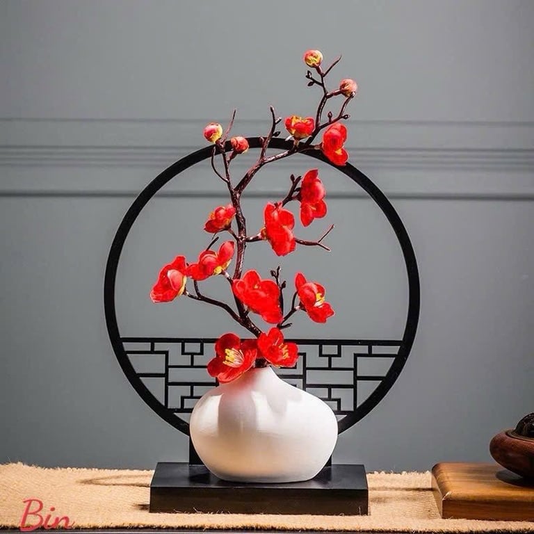 Bộ Bình Hoa Gốm Cao Cấp Kèm Bình Phong Cổ Trang Decor Tết 2025