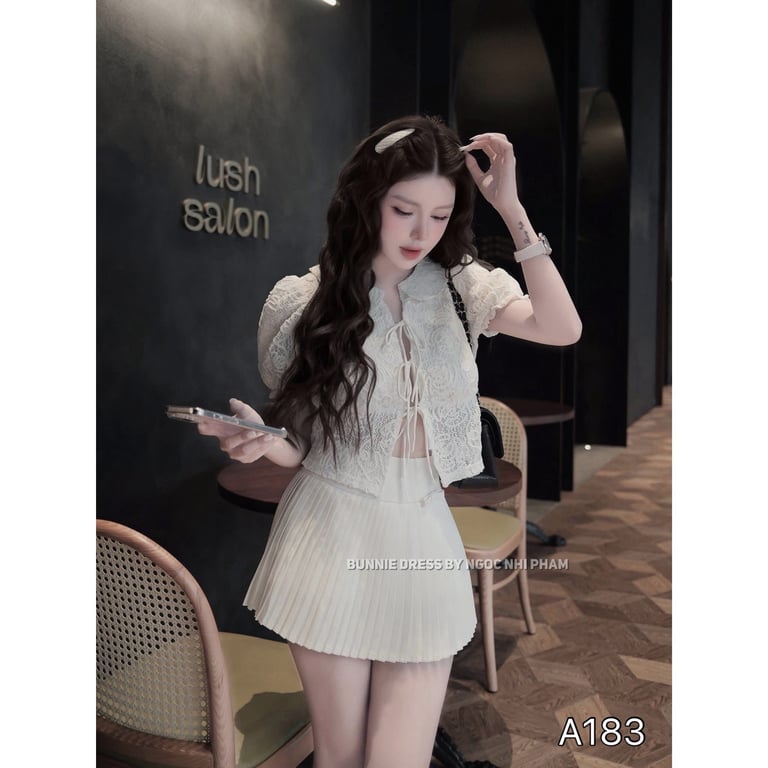 A183- set cv áo cổ bèo buộc nơ MPB