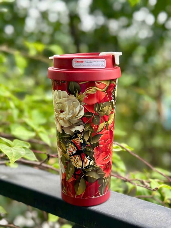 Bình Nước Giữ Nhiệt Inox 316 Mẫu Hoa Hồng 530ml 🌹