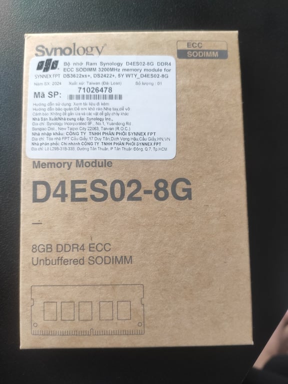 Bộ Nhớ RAM Synology DDR4 ECC Unbuffered SODIMM 8GB D4ES02-8G
