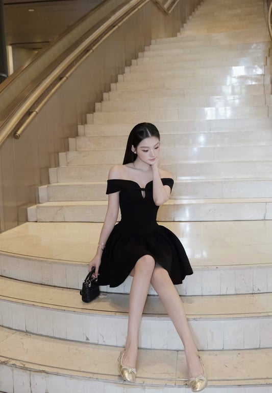 Đầm trễ vai nơ nhỏ brand Chou Chou