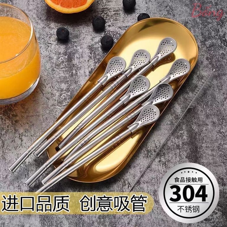 Set 5 ỐNG HÚT KÈM THÌA INOX 304