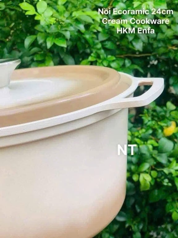 Nồi có 2 quai tay nắm liền đế từ Cream Cookware Ecoramic 24cm