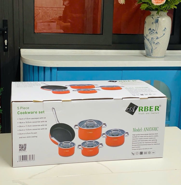 Bộ nồi từ chảo 5 món cao cấp màu cam ARBER - AN05SMC CAM CHÁY