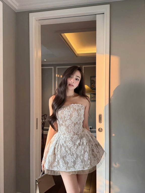 Chouchou - váy cúp ngực ren hoa full gọng - sz S