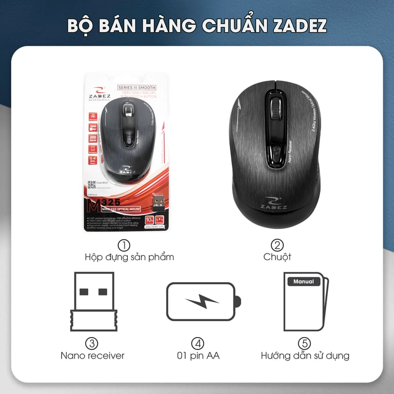 Chuột Máy Tính Không Dây ZADEZ M-325 - Màu Đen