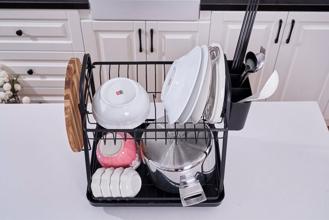 Giá úp bát 2 tầng có khay hứng thoát nước mọi hướng Kaiyo