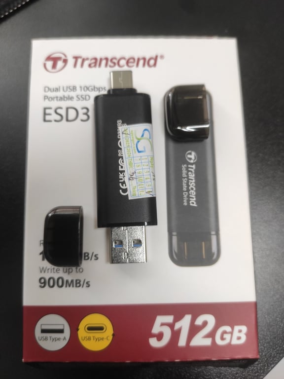 Ổ Cứng Di Động SSD Transcend 512Gb TS512GESD310C (Type-C và USB3.2/ 1050Mb/s/ 950Mb/s/ Đen)