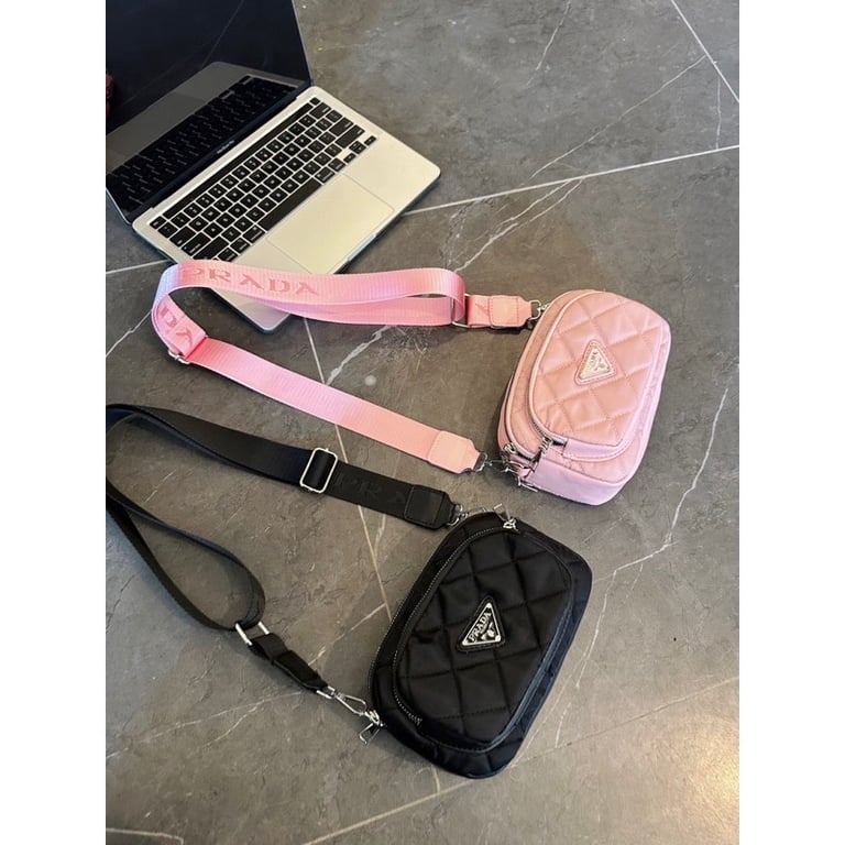 Túi đeo chéo Prada new vải dù ô trám 3 ngăn