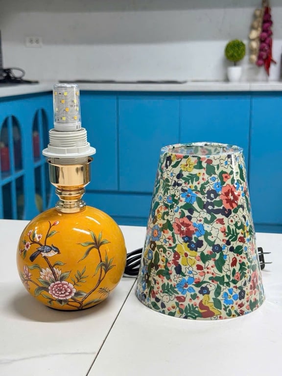 ĐÈN NGỦ GỐM HOA MEN VẼ TAY THỦ CÔNG