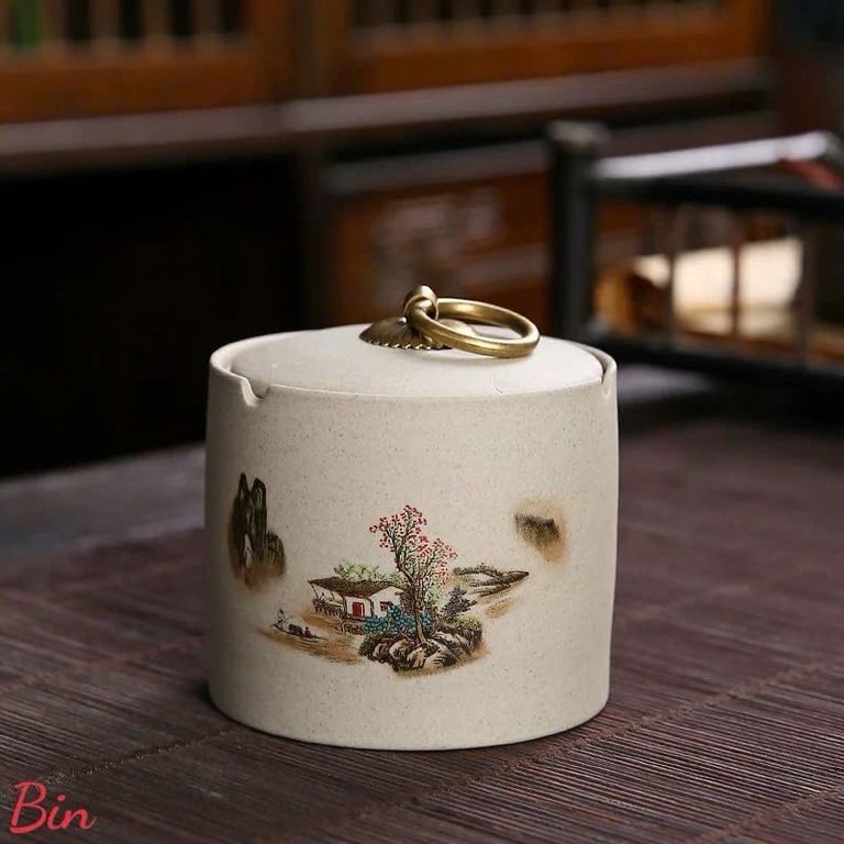 Gạt Tàn Thuốc Lá Bằng Gốm Tử Sa Hoạ tiết Hoa Lá Cổ Điển