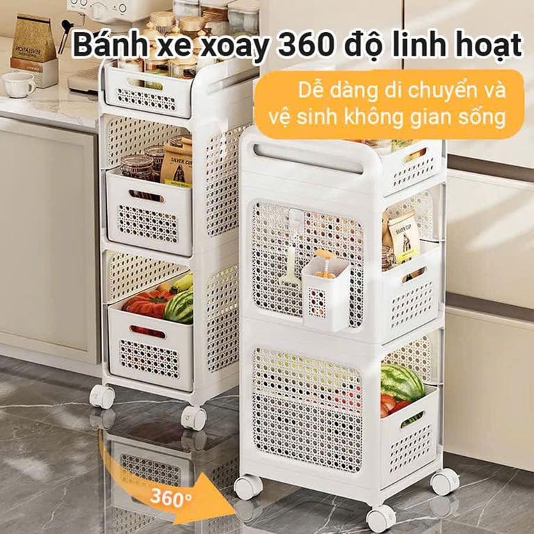 MK36 - Kệ đựng đồ bằng nhựa PP cao cấp 3 tầng có bánh xe GHA51
