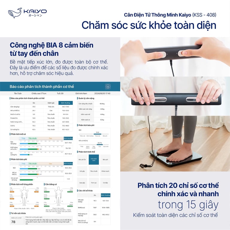 Cân sức khỏe và phân tích 20 chỉ số cơ thể Kaiyo (KSS-408)