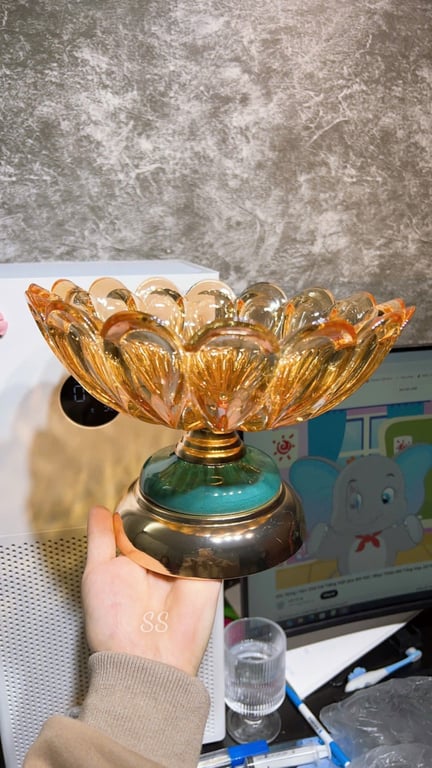 Đĩa Mứt chân đồng đựng hoa quả, Khay đựng bánh kẹo Thủy Tinh