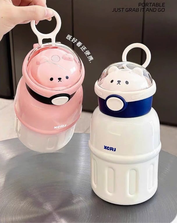 BÌNH GIỮ NHIỆT GẤU KÈM STICKER DÁN CUTE 500ml