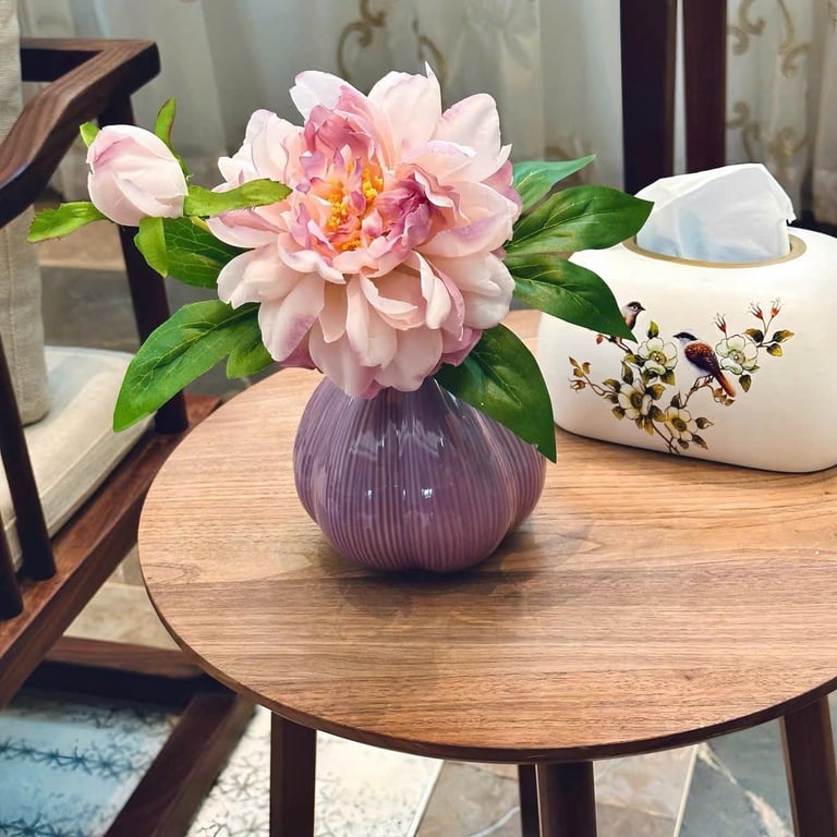 Bình Gốm Sứ Củ Tỏi Kèm Cành Hoa Mẫu Đơn Tím Xinh Xinh