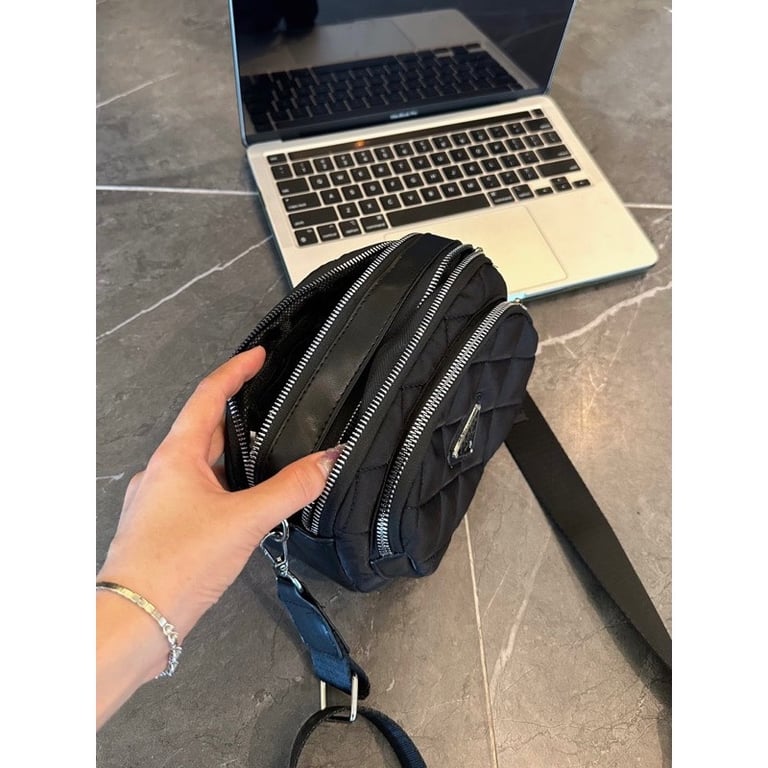 Túi đeo chéo Prada new vải dù ô trám 3 ngăn