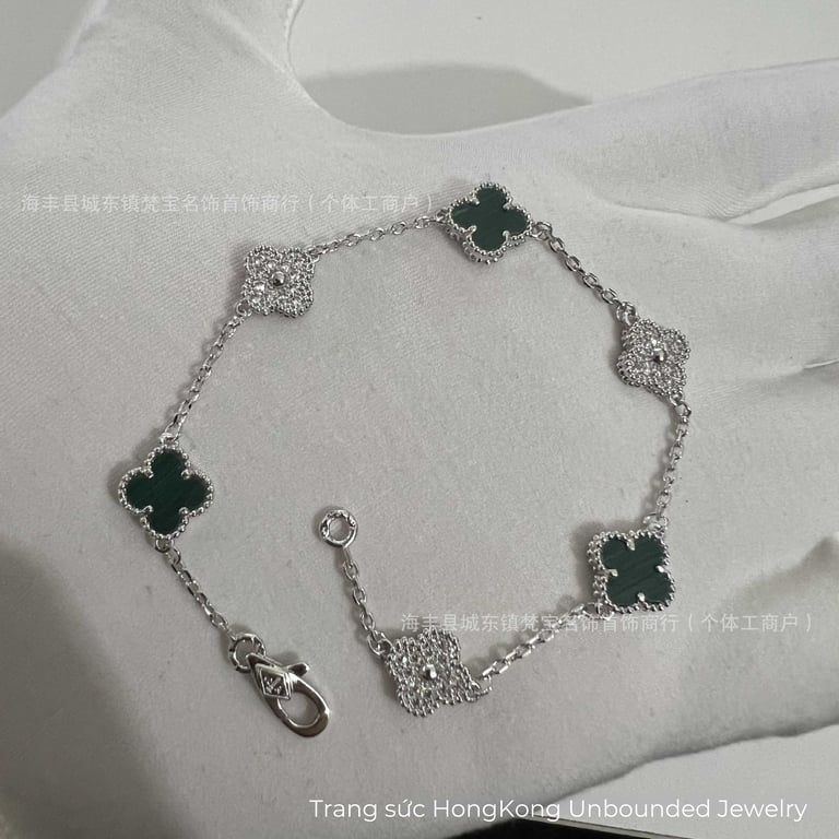 Lắc tay Van Cleef mini 9mm - vân xanh phối kim cương
