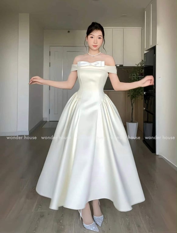 Váy cúp ngực bồng xoè trắng kem - DT267