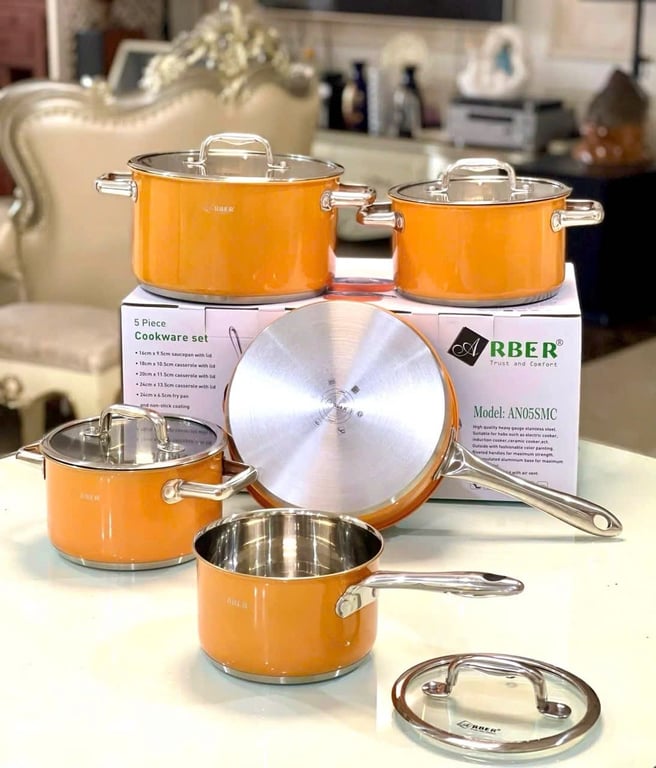 Bộ nồi từ chảo 5 món cao cấp màu cam ARBER - AN05SMC