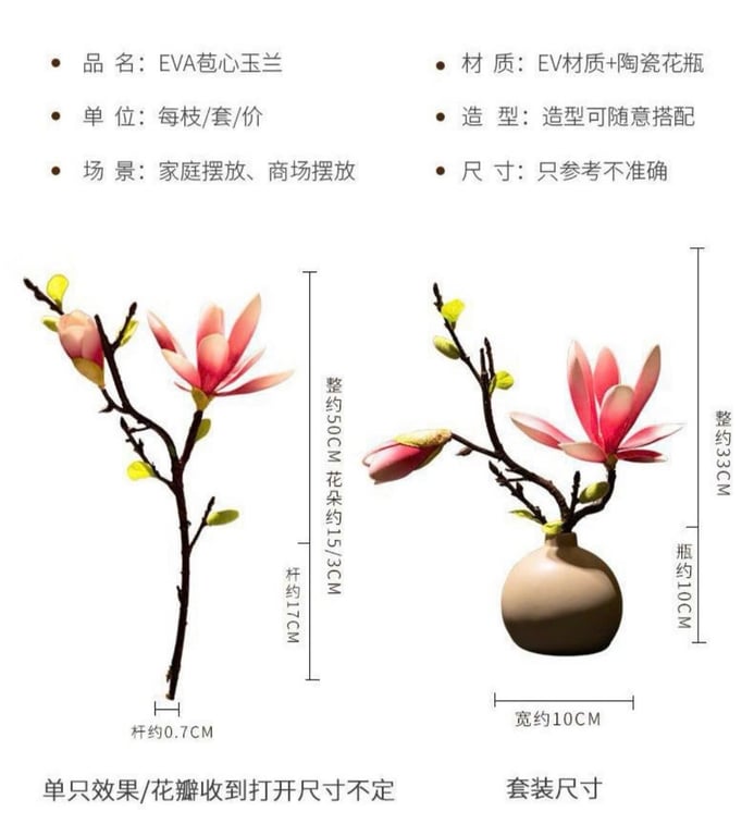 Cành Hoa Mộc Lan Kèm Lọ bằng gốm sứ xinh ơi là xinh