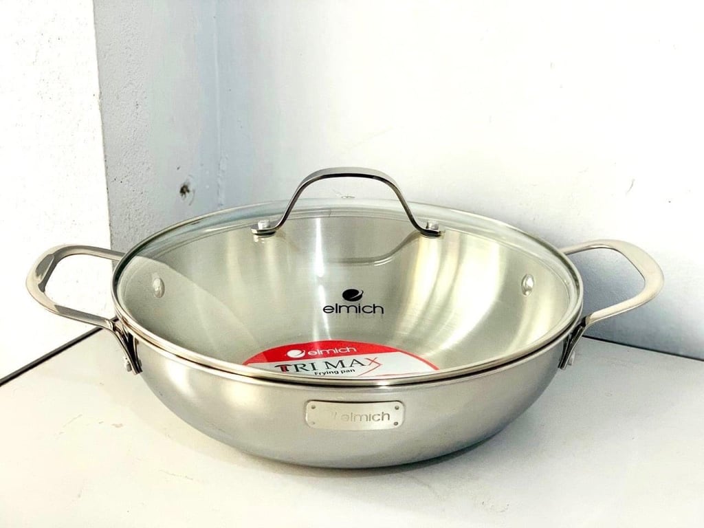 CHẢO XÀO INOX CAO CẤP 3 LỚP ĐÁY LIỀN ELMICH TRIMAX size 28-30