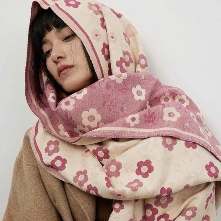 khăn hoa anh đào Chuẩn chất cashmere nặng tay to sụ