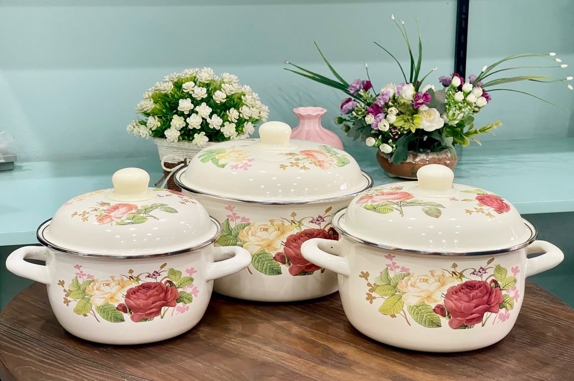 BỘ 3 NỒI TRÁNG MEN SỨ TRUNG HOA 18-20-22CM