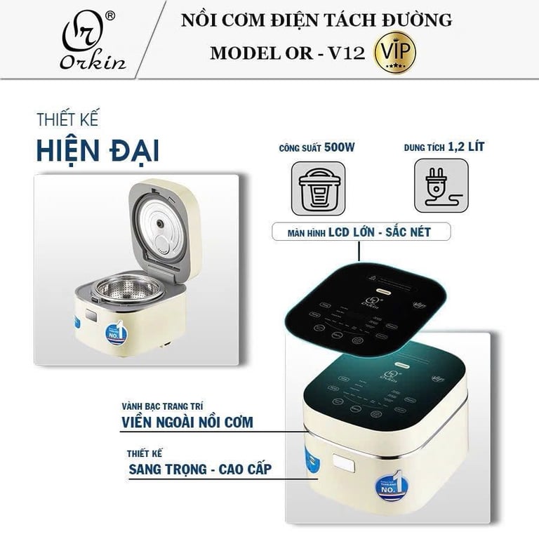 ORV12 - Nồi cơm điện tử tách đường 1.2L 500W Orkin