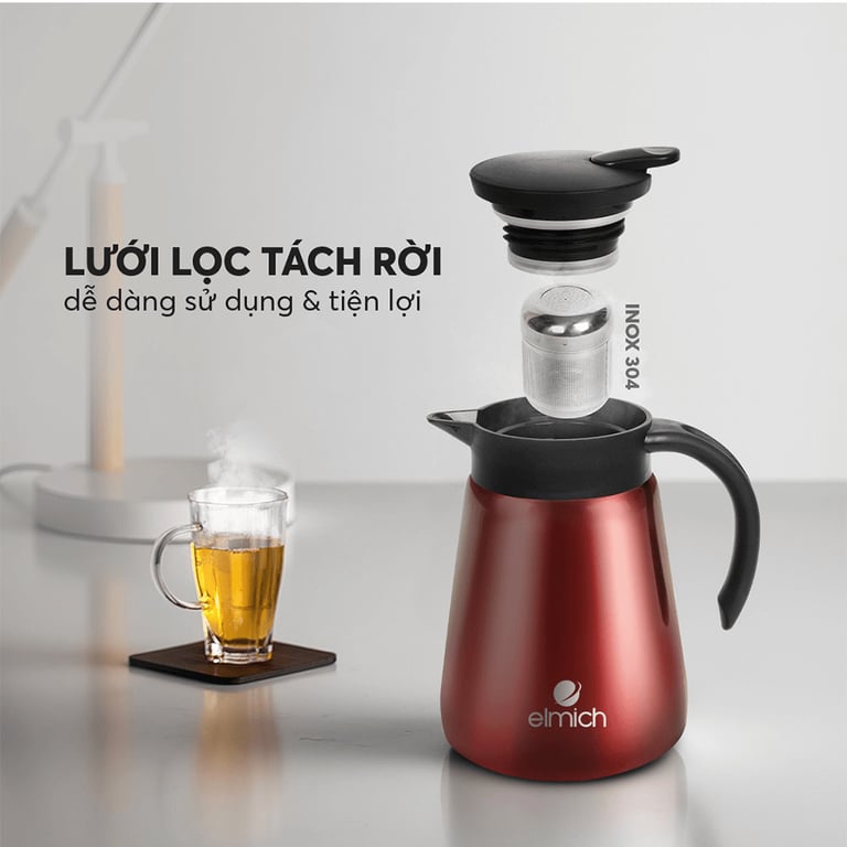 Bình giữ nhiệt kèm dụng cụ lọc trà, cafe inox 304 hãng Elmich