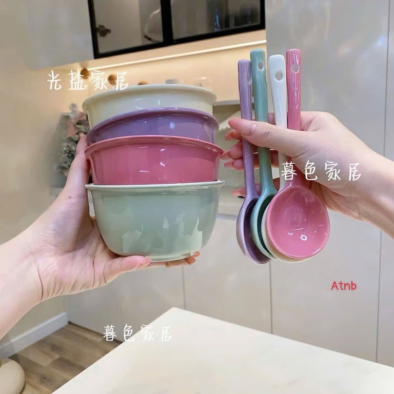 SET 4 BÁT + 4 THÌA SỨ MIX MÀU SIÊU XINH