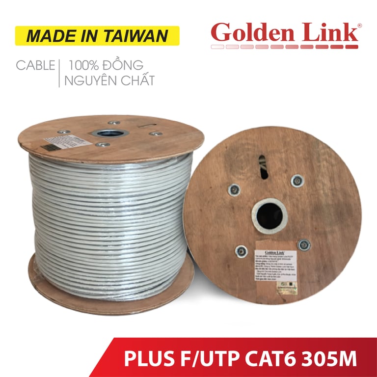 Dây Cáp Mạng Golden Link Plus 4Pair 23AWG TAIWAN 305m/cuộn 100%- Đồng F/UTP CAT6