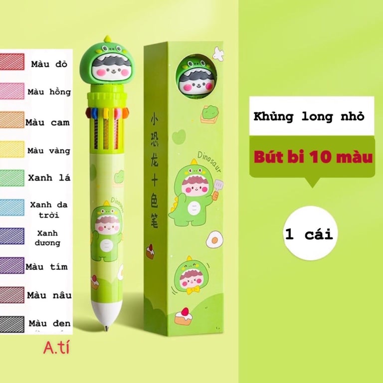 Set 10 Bút bi 10 ngòi 10 màu Gấu Nâu