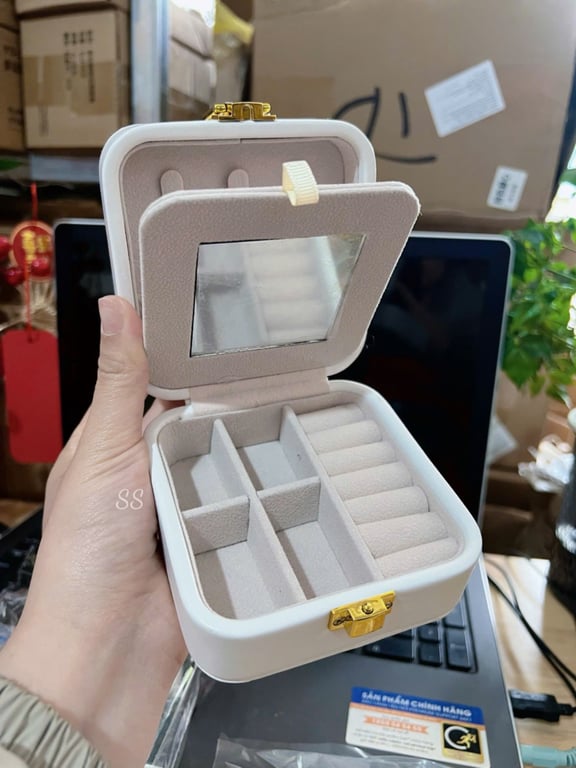 Cốp Hộp Da PU Có Gương , Đựng Đồ Trang Sức