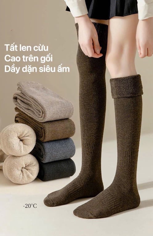 Set 5 đôi tất len cừu qua gối siêu ấm.